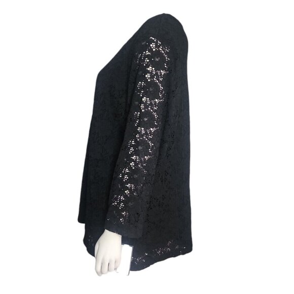 Croft & Barrow Top Womens Size 2X Solid All Black Lace Overlay 3/4 Sleeve Nwt - Picture 2 of 9